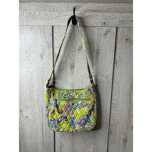 Ten Bears Quilted Paisley Shoulder Bag In Lime Green Pink Blue Zipper Closure